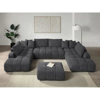 Gray Chenille Sectional Sofa with Toss Pillows, 2 Chaises & Ottoman