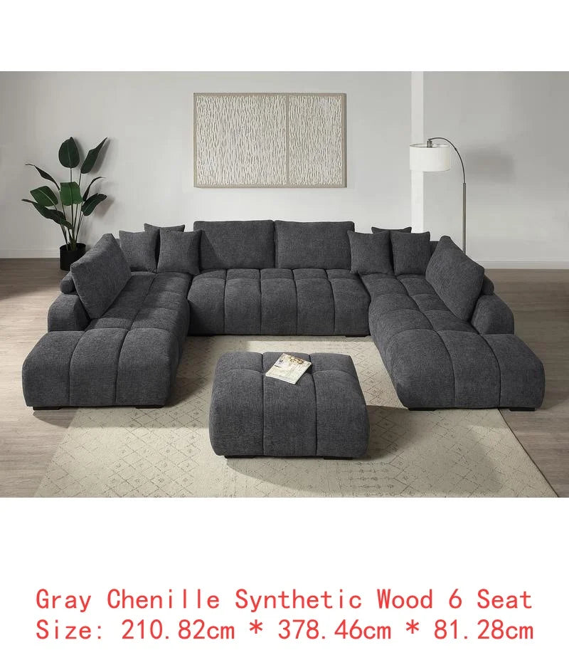 Gray Chenille Sectional Sofa with Toss Pillows, 2 Chaises & Ottoman
