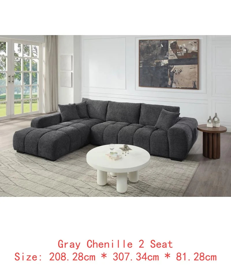 Gray Chenille Sectional Sofa with Toss Pillows, 2 Chaises & Ottoman