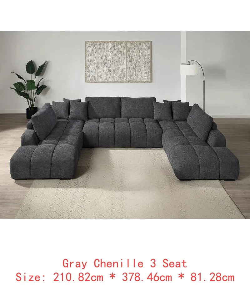 Gray Chenille Sectional Sofa with Toss Pillows, 2 Chaises & Ottoman